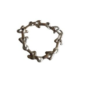 925 Sterling Silver Link Bracelet Silver Bone Bar Equestrian Screw Accent 7 in